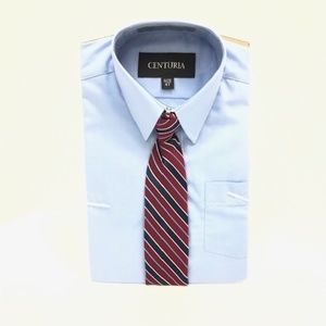 Centuria Boys Blue Dress Shirt Burgundy Navy Clip-on Tie Long Sleeves Size 4T